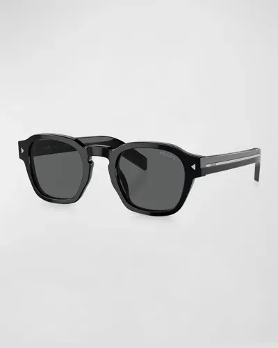 Prada Men's Acetate Round Sunglasses In Black