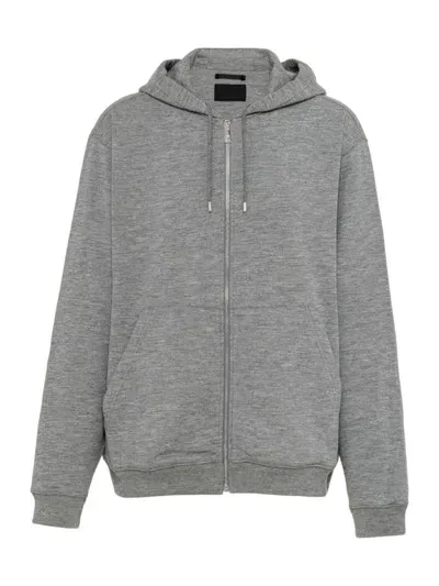 Prada Cashmere Blend Cardigan Hoodie In Grey