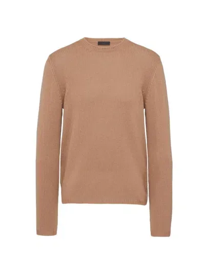 Prada Cashmere Crew-neck Sweater In Brown