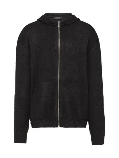 Prada Cashmere Knit Zipper Hoodie In Grey