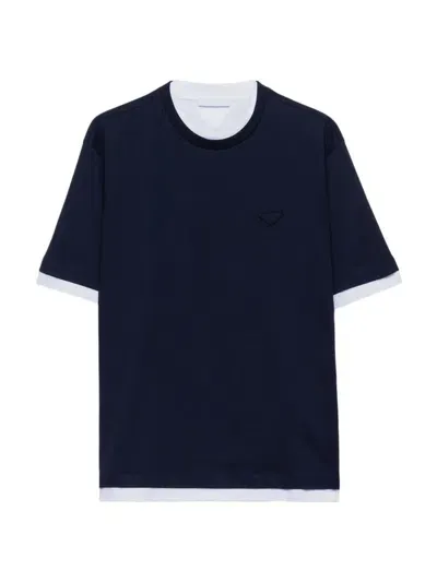 Prada Cotton T-shirt In Blue