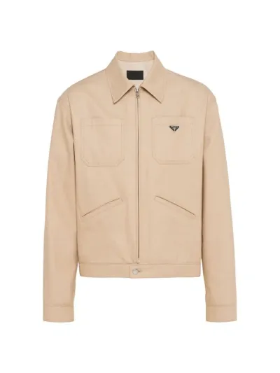 Prada Enamel-triangle Denim Jacket In Beige Khaki