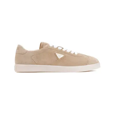 Prada Men's Lane Suede Sneakers In Ecru