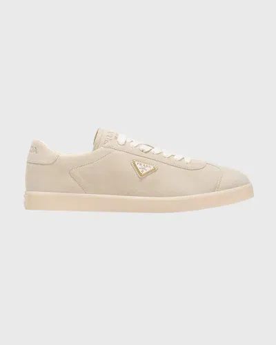 Prada Men's Lane Suede T-toe Low-top Sneakers In Pumice Stone