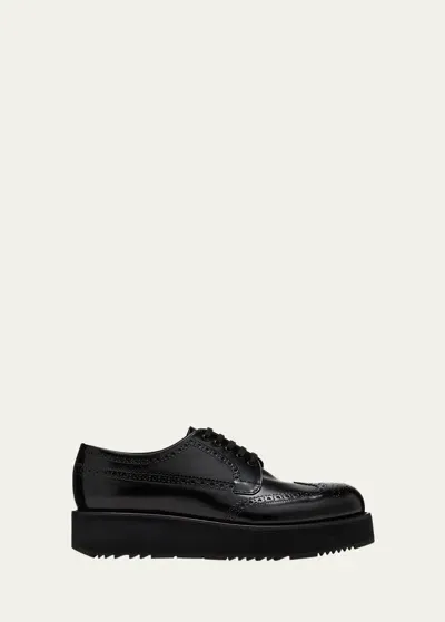 Prada Brushed Leather Derby Brogues In Black