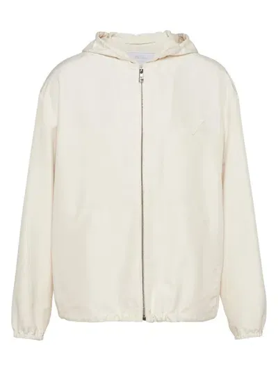 Prada Hooded Silk Jacket In Beige Khaki