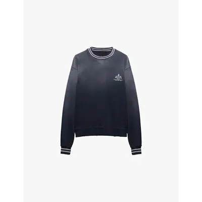 Prada Logo-embroidered Cotton Sweatshirt In Bleu