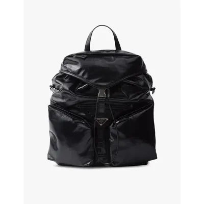 Prada Logo-plaque Leather Backpack In Black