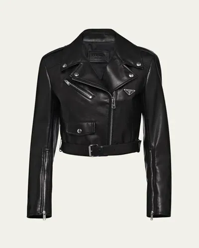 Prada Napa Leather Biker Jacket In Nero