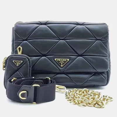 Pre-owned Prada Nappa Patchwork Shoulder Bag In Black