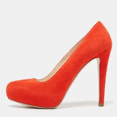 Pre-owned Prada Orange Suede Platform Pumps Size 36.5