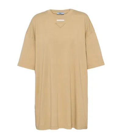 Prada Logo-patch Cotton T-shirt In Neutrals