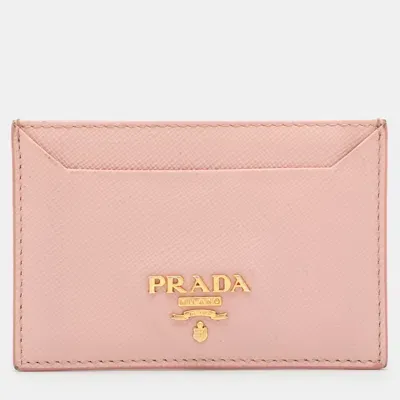 Pre-owned Prada Pink Saffiano Leather Logo Card Holder