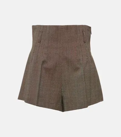 Prada Pinstripe High-rise Wool Shorts In Brown