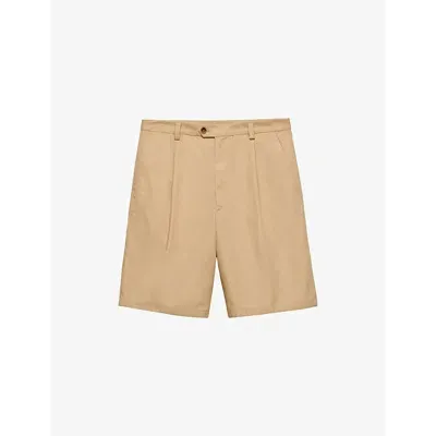 Prada Mens Neutral Poplin-textured Pleated Shell Shorts