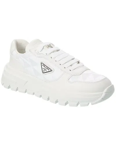 Prada Triangle-logo Lace-up Sneakers In White