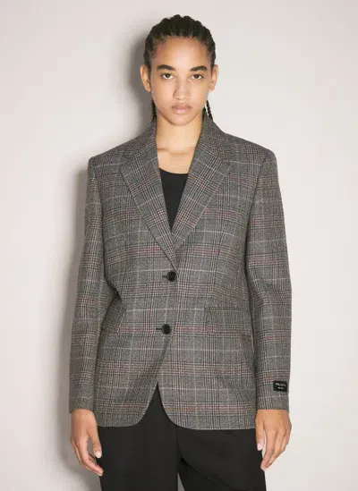 Prada Prince Of Wales Single-breasted Blazer In Gray