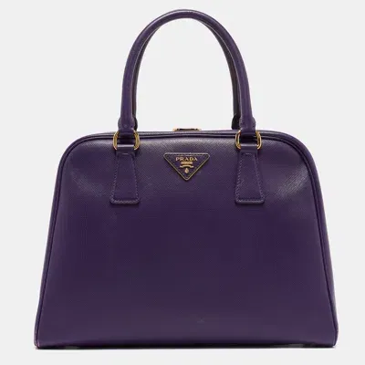 Pre-owned Prada Purple Saffiano Lux Leather Pyramid Frame Satchel