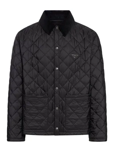 Prada Quilted Jacket In Re-nylon In Black