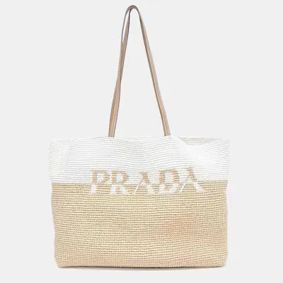 Pre-owned Prada Raffia Shoulder Bag In Beige