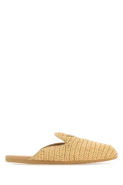 Prada Raffia Slippers In Brown