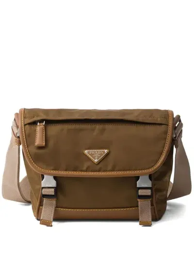 Prada Re-nylon And Leather Shoulder Bag In Brown