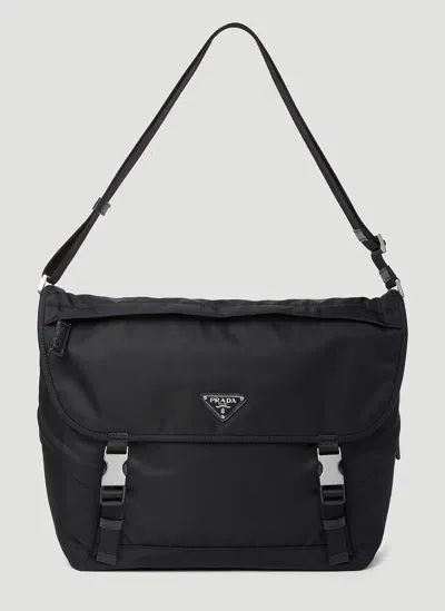 Prada Re-nylon And Saffiano Leather Shoulder Bag In Black