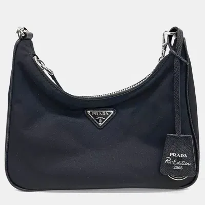 Pre-owned Prada Re-nylon Tesuto Chain Strap Hobo Bag In Black