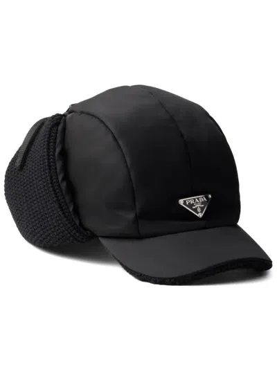 Prada Re-rylon And Wool Trapper Hat In Schwarz