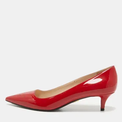 Pre-owned Prada Red Patent Leather Pointed Toe Pumps Size 39.5