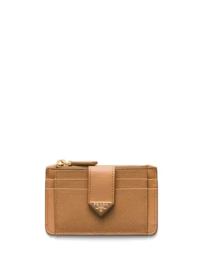 Prada Saffiano Card Holder In Brown