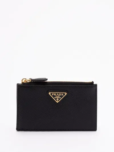 Prada Saffiano Leather Card Holder In Black  