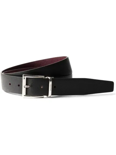 Prada Saffiano Reversible Leather Belt In Black