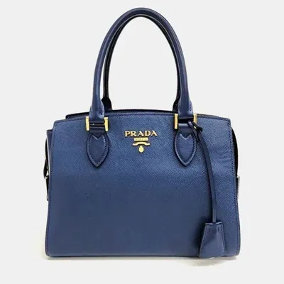 Pre-owned Prada Saffiano Tote And Shoulder Bag In Blue