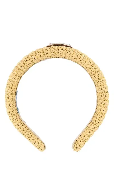 Prada Sand Raffia Headband In Gold