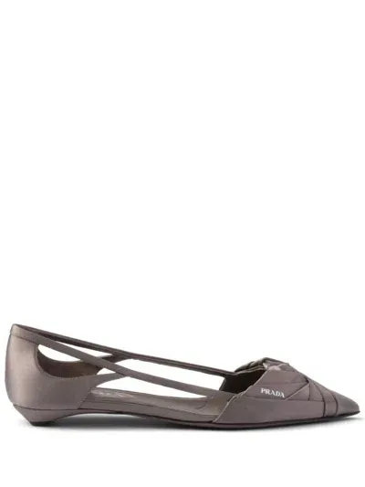 Prada Satin Cut-out Ballerinas In Grey