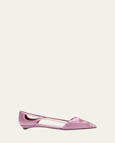 Prada Satin Rose Cutout Ballerina Flats In Confetto