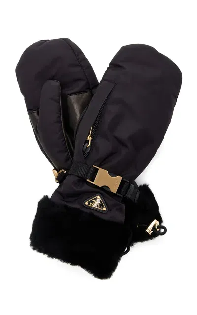 Prada Shearling-lined Nylon Gloves In Black