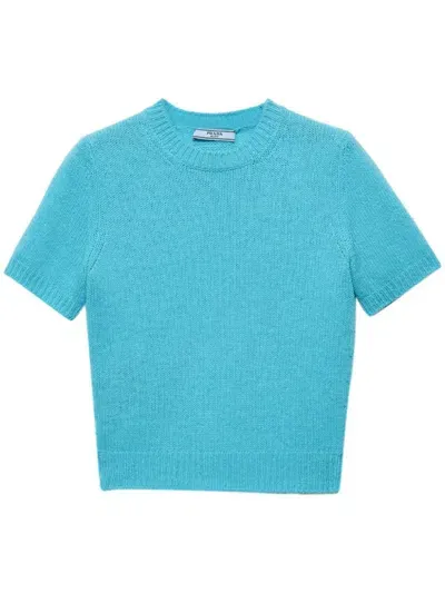 Prada Short-sleeve Cashmere Sweater In F0076 Celeste