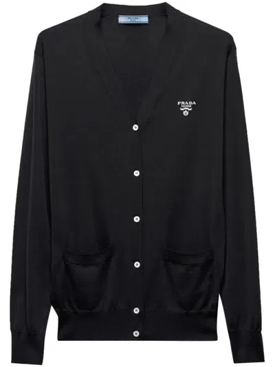 Prada Silk Cardigan In Black