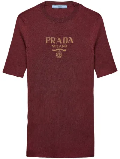 Prada Silk Crew-neck Top In Red