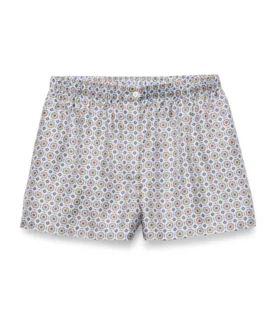 Prada Printed Silk Twill Shorts In Blue