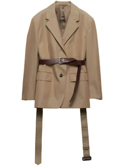 Prada Single-breasted Twill Jacket In Neutral