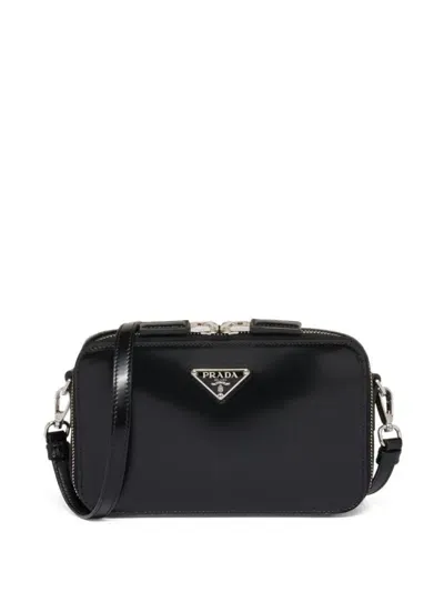 Prada Small Brique Brushed Crossbody Bag In Black