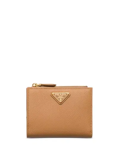 Prada Small Saffiano Leather Wallet In Braun