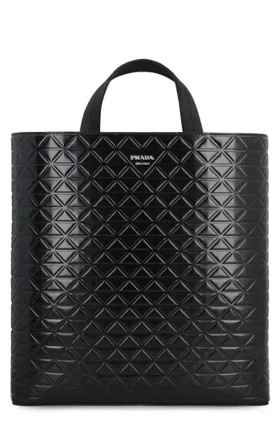 Prada Smooth Leather Tote Bag In Black