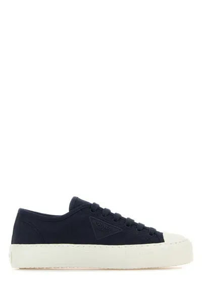 Prada Triangle-logo Canvas Sneakers In Blue