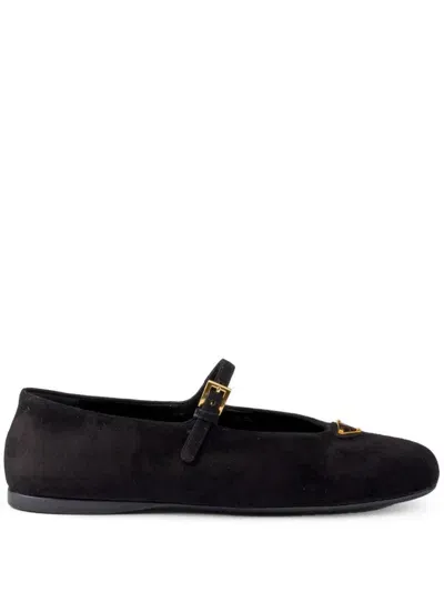 Prada Suede Ballerina Shoes In Black