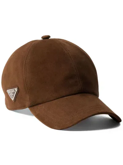 Prada Suede Baseball Cap In Brown