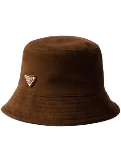 Prada Suede Bucket Hat In Brown